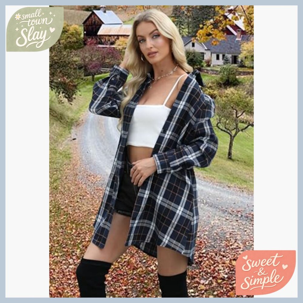 Lightweight Flannel Shacket Button Down Long Slee… - image 2